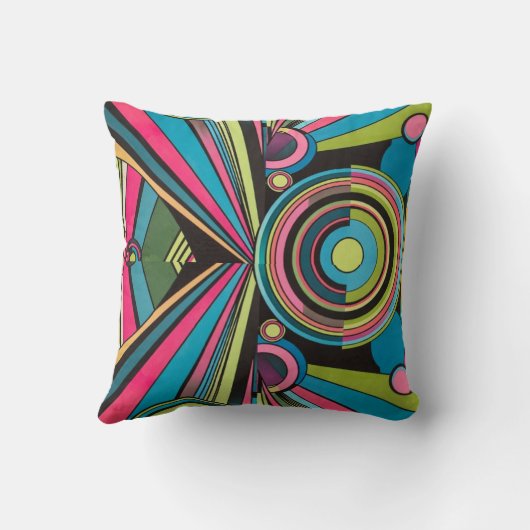 Neon Pop Art Deco: Electric Geometric Radio Waves  クッション (裏面)