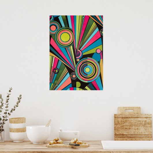 Neon Pop Art Deco: Electric Geometric Radio Waves  ポスター (キッチン)