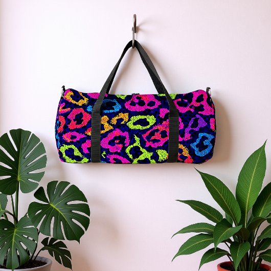 Neon Pop Art Leopard Print ダッフルバッグ
