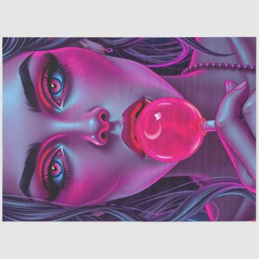 Neon Pop Art Woman Decoupage Paper | Pink Lollipop 薄葉紙 (正面)