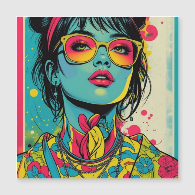 Neon Pop Diva Portrait – Bold & Vibrant Retro Art (正面)