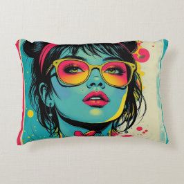 Neon Pop Diva Portrait – Bold & Vibrant Retro Art アクセントクッション