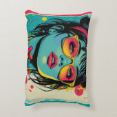 Neon Pop Diva Portrait – Bold & Vibrant Retro Art アクセントクッション (裏面(縦))