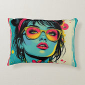 Neon Pop Diva Portrait – Bold & Vibrant Retro Art アクセントクッション (裏面)