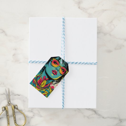 Neon Pop Diva Portrait – Bold & Vibrant Retro Art ギフトタグ (より糸付き)