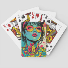 Neon Pop Diva Portrait – Bold & Vibrant Retro Art トランプ