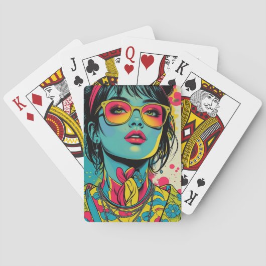 Neon Pop Diva Portrait – Bold & Vibrant Retro Art トランプ (裏面)