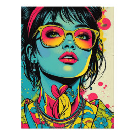 Neon Pop Diva Portrait – Bold & Vibrant Retro Art フォトプリント