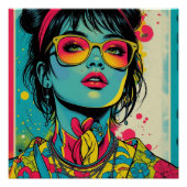 Neon Pop Diva Portrait – Bold & Vibrant Retro Art ポスター (正面)