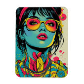 Neon Pop Diva Portrait – Bold & Vibrant Retro Art マグネット (縦)