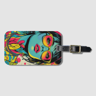 Neon Pop Diva Portrait – Bold & Vibrant Retro Art ラゲッジタグ