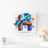 Neon Power Horse Jump Over H Letter スクエア壁時計 (ホーム)