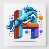 Neon Power Horse Jump Over H Letter スクエア壁時計 (正面)