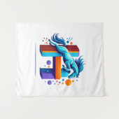 Neon Power Horse Jump Over H Letter タペストリー (正面(横))