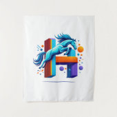 Neon Power Horse Jump Over H Letter タペストリー (正面)