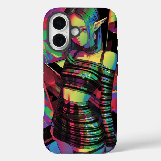 Neon Prism小妖精や小人—グリッターストライプ、Cyber Disco Glow Case-Mate iPhoneケース (裏面)