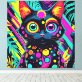 ✨ Neon Psychedelic Cat – Pop Art Design 🎨🐱 キャンバスプリント (インサイチュ (ウッドフロア))