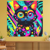 ✨ Neon Psychedelic Cat – Pop Art Design 🎨🐱 キャンバスプリント (インサイチュ (リビング))