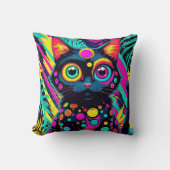 ✨ Neon Psychedelic Cat – Pop Art Design 🎨🐱 クッション (正面)