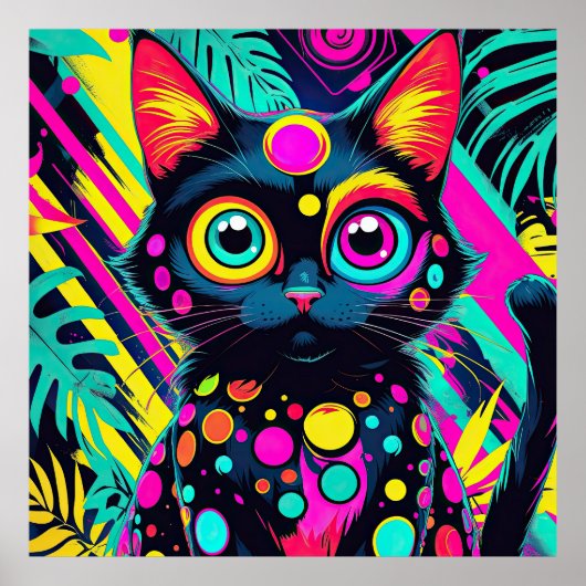 ✨ Neon Psychedelic Cat – Pop Art Design 🎨🐱 ポスター (正面)