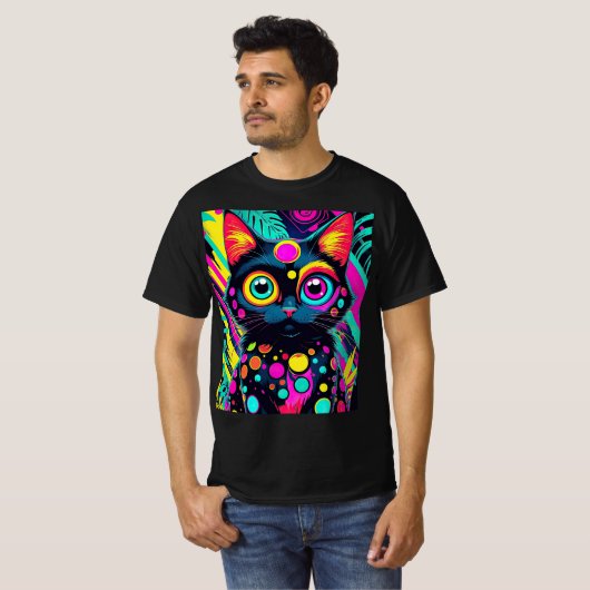 ✨ Neon Psychedelic Cat – Pop Art Design 🎨🐱 Tシャツ (正面フル)