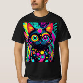 ✨ Neon Psychedelic Cat – Pop Art Design 🎨🐱 Tシャツ (正面)
