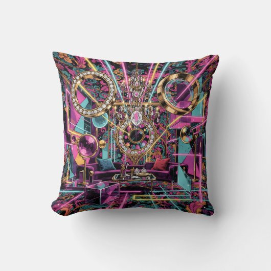 Neon Psychedelic Luxury Lounge Art クッション (正面)