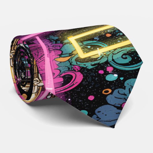 Neon Psychedelic Luxury Lounge Art ネクタイ (ロール)