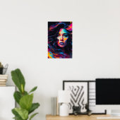 Neon Psychedelic Woman Portrait ポスター (ホームオフィス)