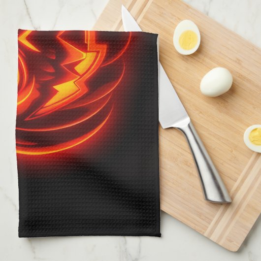 Neon Pumpkin Monster Halloween Kitchen Towel キッチンタオル (四つ折り)