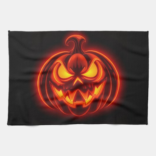 Neon Pumpkin Monster Halloween Kitchen Towel キッチンタオル (横)