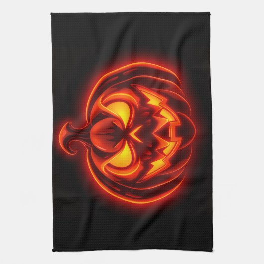 Neon Pumpkin Monster Halloween Kitchen Towel キッチンタオル (縦)