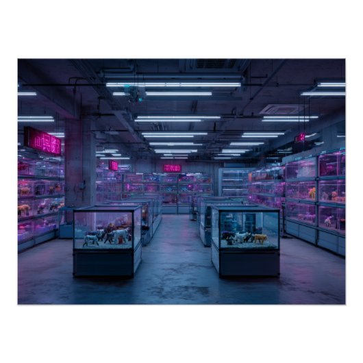 Neon Purple Cyber Arcade Interior ポスター (正面)