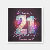 Neon Purple Disco Ball Music Notes 21st Birthday スタンダードカクテルナプキン (正面)