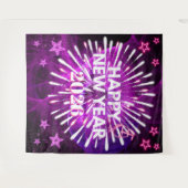 Neon Purple “Happy New Year”Glow Party Backdrop タペストリー (正面(横))