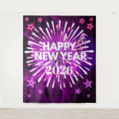 Neon Purple “Happy New Year”Glow Party Backdrop タペストリー (正面)