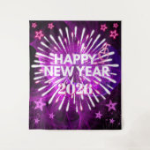 Neon Purple “Happy New Year”Glow Party Backdrop タペストリー (正面)