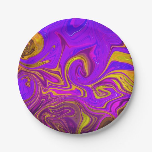 Neon Purple Pink Yellow Abstract Design ペーパープレート (正面)