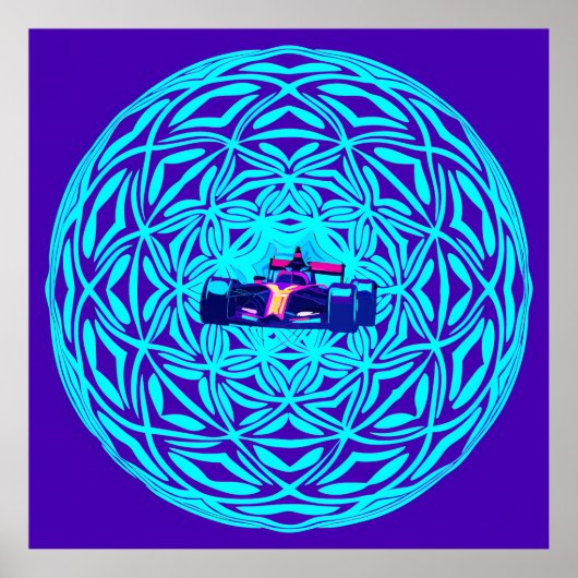 Neon Race Car in Geometric Sphere ポスター (正面)