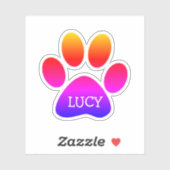 Neon Rainbow Dog Paw Print With Name シール (シート)
