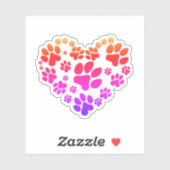Neon Rainbow Heart Paw Prints on White シール (シート)