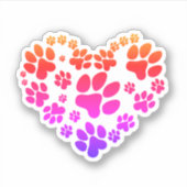 Neon Rainbow Heart Paw Prints on White シール (正面)
