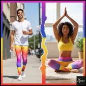 Neon Rainbow Plaid Gradient Block Print レギンス