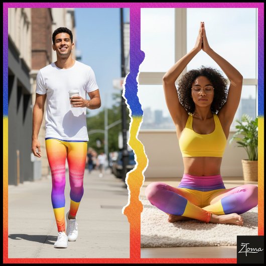 Neon Rainbow Plaid Gradient Block Print レギンス