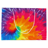 Neon Rainbow Retro Tie Dye Design ラージペーパーバッグ (裏面)
