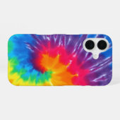 Neon Rainbow Retro Tie Dye Design iPhone 16ケース (裏面横)