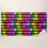 Neon Rainbow Shimmer Stripes ビーチタオル (正面)