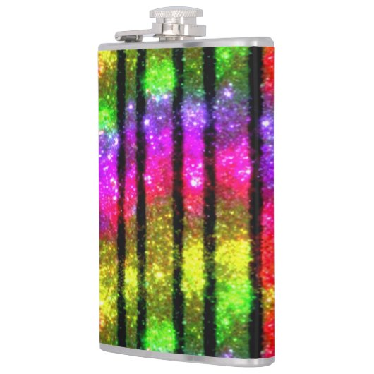 Neon Rainbow Shimmer Stripes フラスク (左)