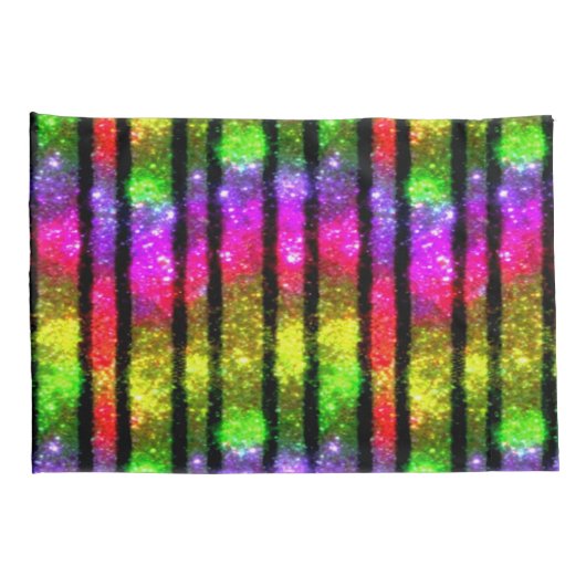 Neon Rainbow Shimmer Stripes 枕カバー (裏面-右)