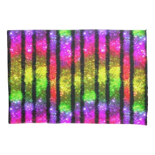 Neon Rainbow Shimmer Stripes 枕カバー (正面左)